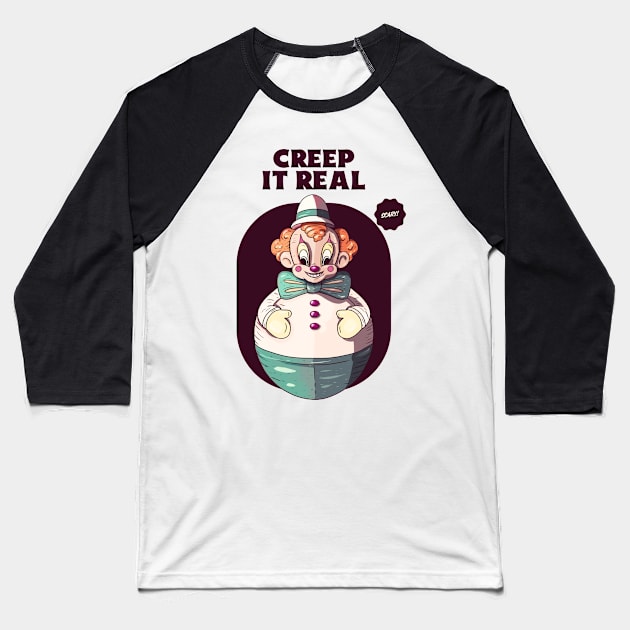 Super creepy halloween circus clown Baseball T-Shirt by TomiTee